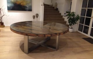 Runder Esstisch Massivholz mit Glasplatte Runder Esstisch Massivholz mit Glasplatte